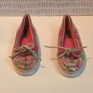 Sperry Top-Slider pink,white and green Tri-color